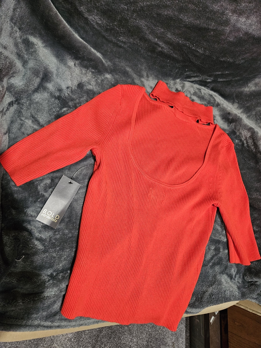 Bold Elements Red Ribbed Scoop Neck Top